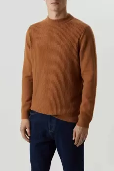 Image of Mens Super Soft Tan Panel Rib Knitted Funnel