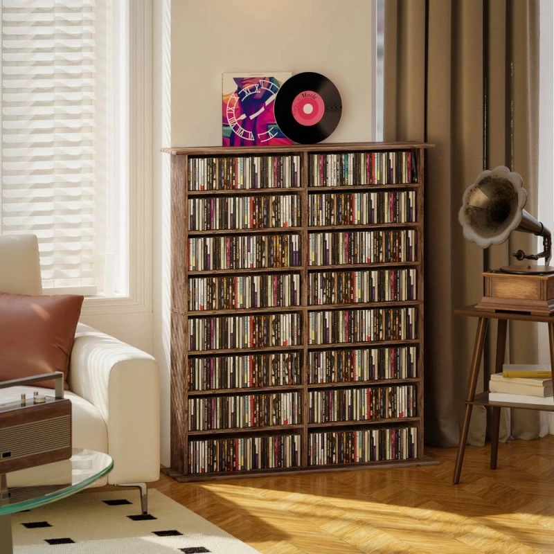 Image of HOMCOM CD Storage Unit DVD Tower Bluray Storage Shelf for Office, Brown Brown Unisex