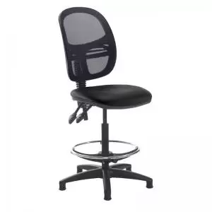 image of Jota mesh back draughtsmans chair with no arms - Nero Black vinyl