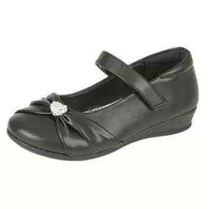 image of US Brass Girls Paige II Touch Fastening Bar Diamante Trim Shoes (1 UK) (Black Matt)