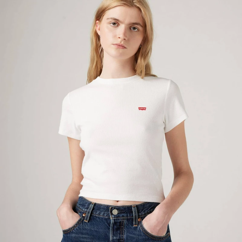 Image of Levis Womens Essential Sporty White Cropped Crop Top White female 10 (S)