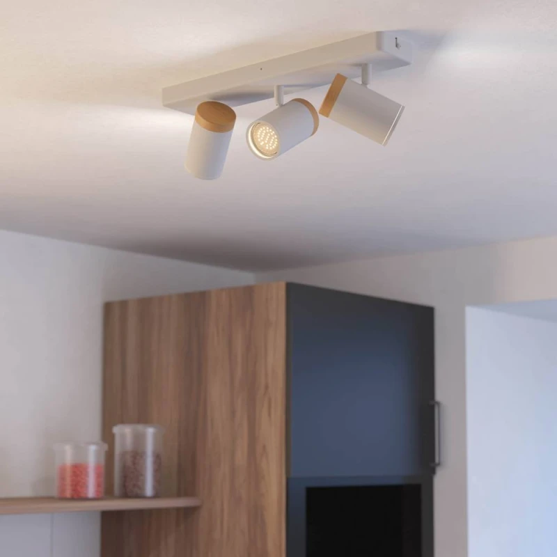 Image of Eglo Consuma Steel & Wood 3-Light Bathroom Spotlight, White & Brown White Unisex