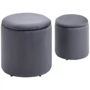 image of HOMCOM Modern Storage Ottoman with Removable Lid, Fabric Storage Stool, Foot Stool, Dressing Table Stool, Set of 2, Grey