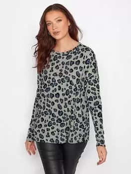 image of Long Tall Sally Leopard Print Top, Grey, Size 10, Women