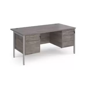 image of Maestro 25 straight desk 1600mm x 800mm with 2 and 3 drawer pedestals - silver H-frame leg and grey oak top