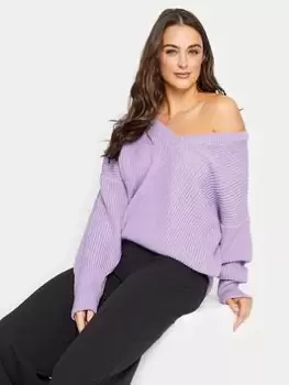 image of Long Tall Sally Lilac V Neck Jumper, Purple, Size 10-12, Women