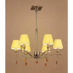 Image of Siena round pendant lamp 6 Bulbs E14, antique brass with amber cream and crystal amber lampshades