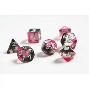 image of Pink, Clear, Black Resin Polyhedral Dice Set