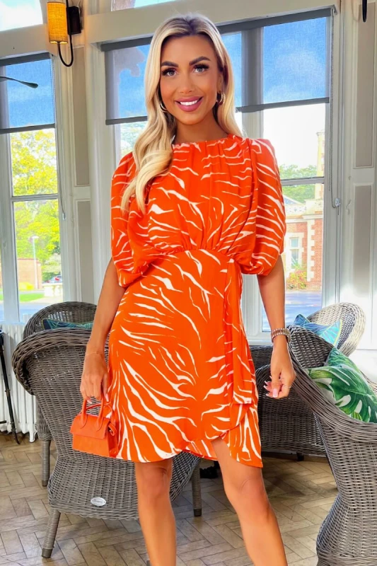Image of AX Paris Blood Orange Printed Batwing Mini Dress Orange