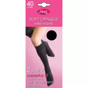 image of Silky Womens/Ladies Opaque 40 Denier Knee Highs (2 Pairs) (One Size (UK Shoe 3-8)) (Black)