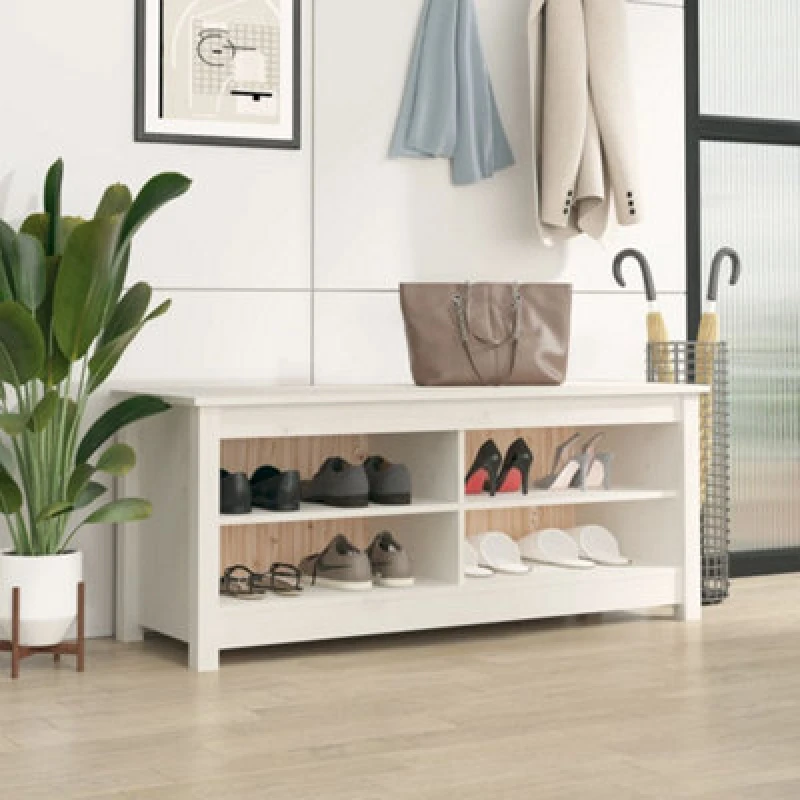 Image of VIDAXL Shoe Bench White 110x38x45.5cm Solid Wood Pine Vidaxl 8720286922668