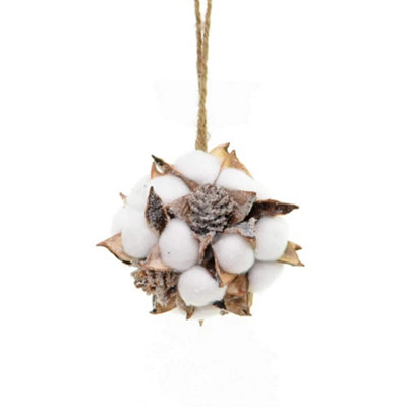 Image of Shatchi COTTON-BALL Handmade 12cm Cotton Ball Christmas Hanging Pine Cones Xmas Decoration Home Decor, White/Brown White