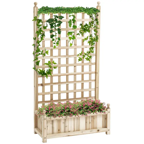 image of Outsunny Raised Garden Bed with Trellis Garden Planters Indoor Outdoor Natural