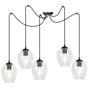 Image of Emibig Level Black Glass Dome Cluster Pendant Ceiling Light with Clear Glass Shades, 5x E27