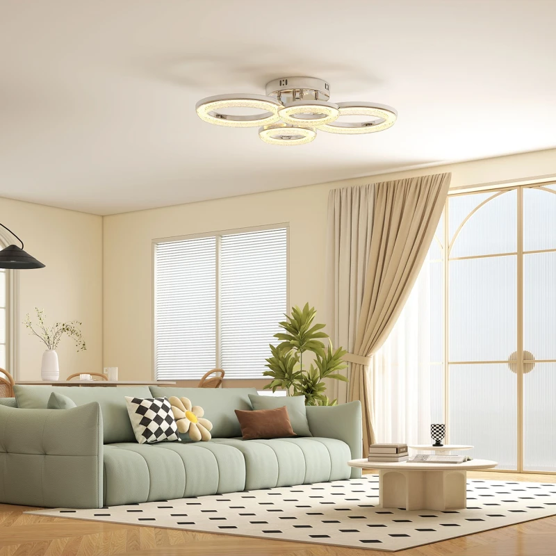 Image of HOMCOM HOMCOM Modern 4-Ring Flush Mount Ceiling Light, LED Ceiling Light, Silver Silver One Size Unisex 5063603655881