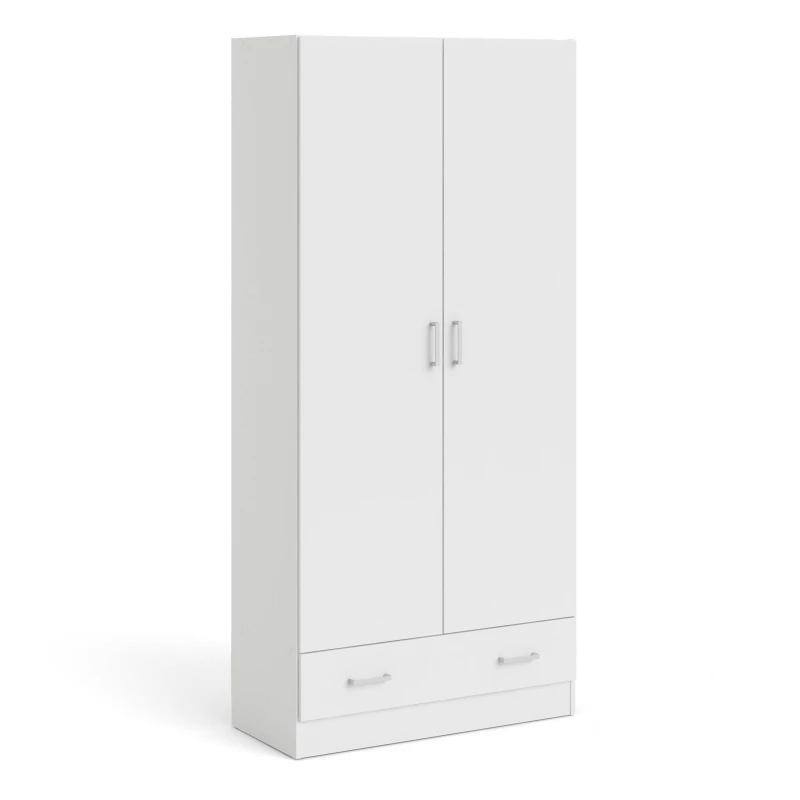 Image of Furniture To Go Space Wardrobe with 2 Doors + 1 Drawer in White 1750 White