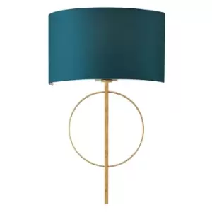 image of Merano Trento Wall Lamp Antique Gold Leaf & Teal Satin Fabric