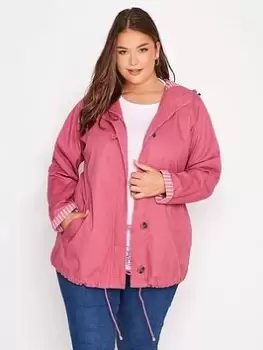 Image of Yours Clothing Cotton Twill Parka With Contrast Lining, Pink, Size 34-36, Women