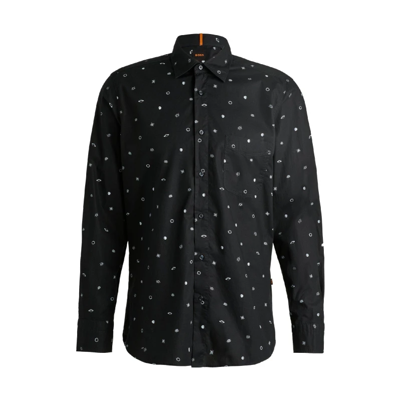 Image of Boss Mens Remiton Long Sleeve Oxford Shirt Black male S