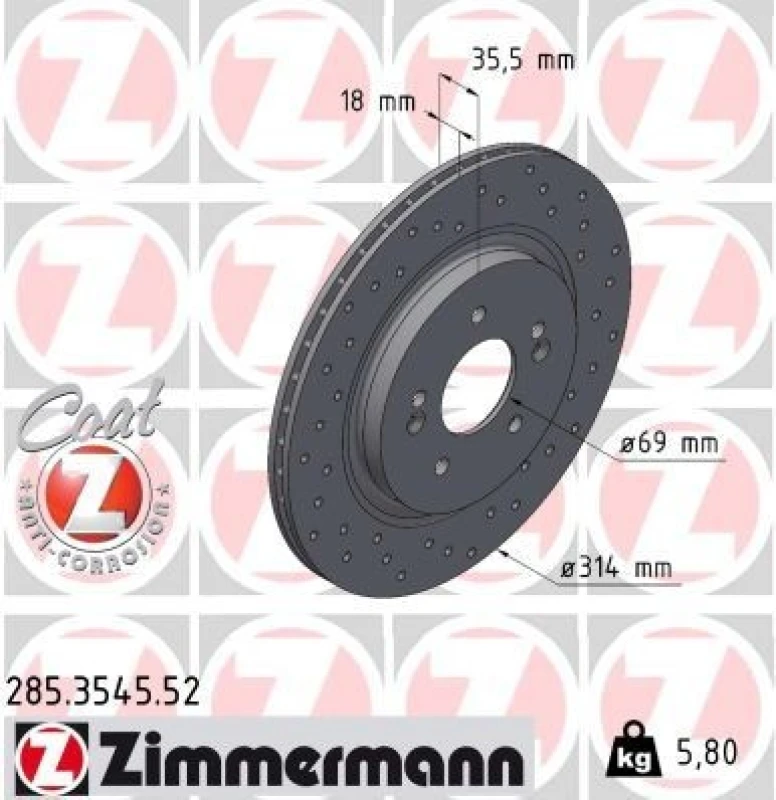 Image of ZIMMERMANN Brake disc ZIMMERMANN 285.3545.52