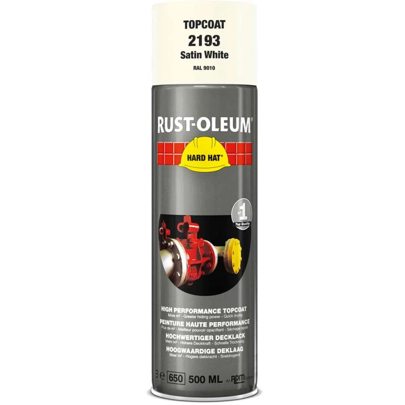 Image of Rust Oleum Hard Hat Metal Spray Paint 2193 Colour: White Satin