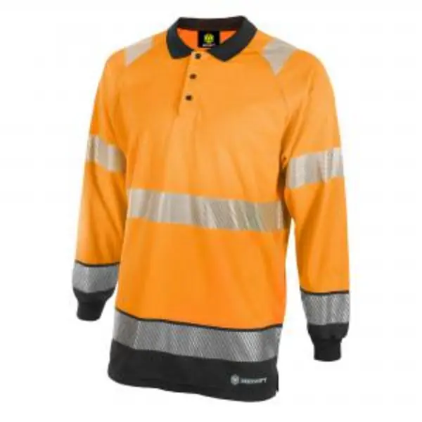 Image of Beeswift High Visibility Two Tone Polo Shirt Long Sleeve Orange BESWHVTT015ORBLXL