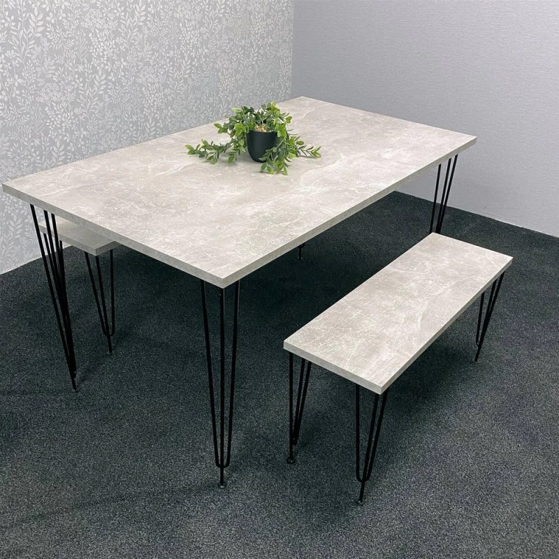 Image of Kosy Koala Modern Grey Dining Table With 2 Benches Dining Room Furniture