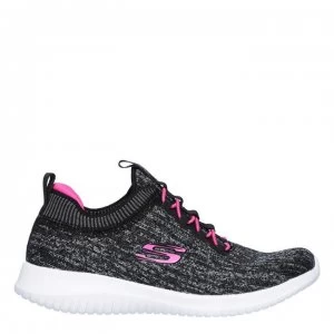 image of Skechers Ultra Flex Junior Girls Trainers - Black/Pink