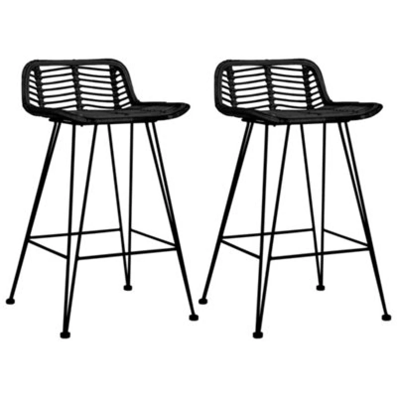 Image of vidaXL 2x Bar Chairs Rattan Black Armchairs Bedroom Seats Home Lounge Couch