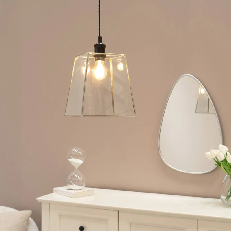 Image of ValueLights Susie Pair of Glass Pendant Lantern Case Easy Fit Lamp Shade with LED Bulbs Silver