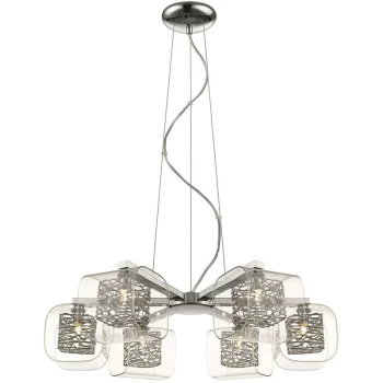 image of Spring Lighting - 6 Light Multi Arm Ceiling Pendant Mesh Chrome Glass Six, G9