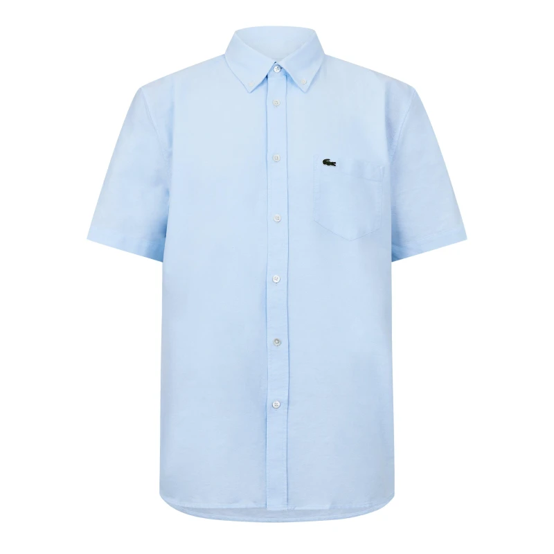 Image of Lacoste Blue Regular Fit Short Sleeved Oxford Shirt L/Blue Male XL 239568UK