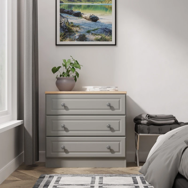 Image of Ready Assembled 2 U Surrey 3 Drawer Chest (Ready Assembled) in Grey Size: Medium Grey Unisex Medium