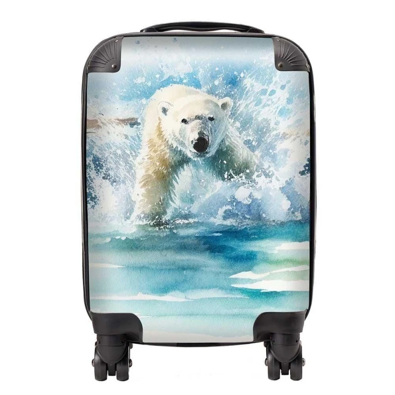 Image of Warren Reed - Designer Hunting Polar Bear Watercolour Suitcase in Brown Size: Large Brown Unisex Large