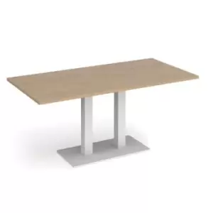 Image of Eros rectangular dining table with flat white rectangular base and twin uprights 1600mm x 800mm - kendal oak