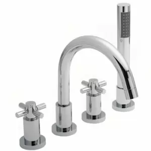 Tec Crosshead 4-Hole Bath Shower Mixer Tap with Shower Kit and Hose Retainer - Hudson Reed