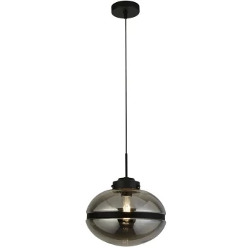 image of Searchlight Lighting - Searchlight Meringue 1 Light Smoked Pendant, Black Band Detail