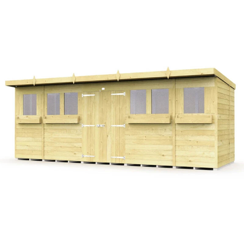 Image of Flat Pack Sheds DIY Sheds 18 x 5 Pent Summer Shed, Brown 18X5PSSFF