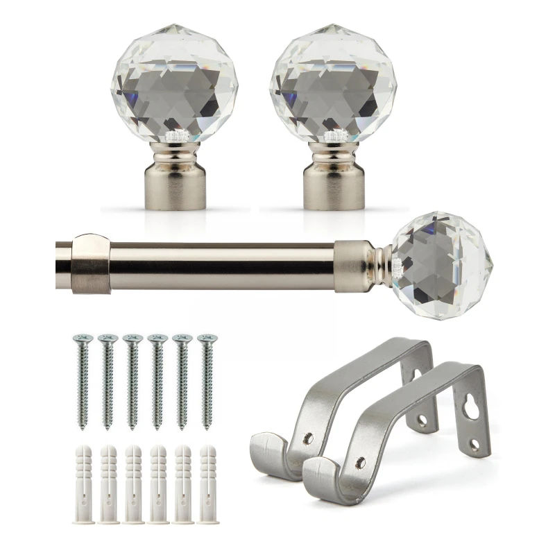 Image of Emma Barclay Curtain Pole Extendable Crystal Brushed Silver unisex 120-210cm