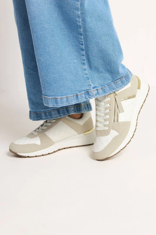 Image of Yours Womens Quilted Wedge Trainers In Wide E Fit in Light Sand Size: 6E Light Sand Female 6E