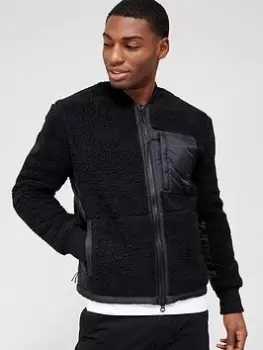 Image of Superdry Vintage Logo Sherpa Jacket - Black, Size XL, Men