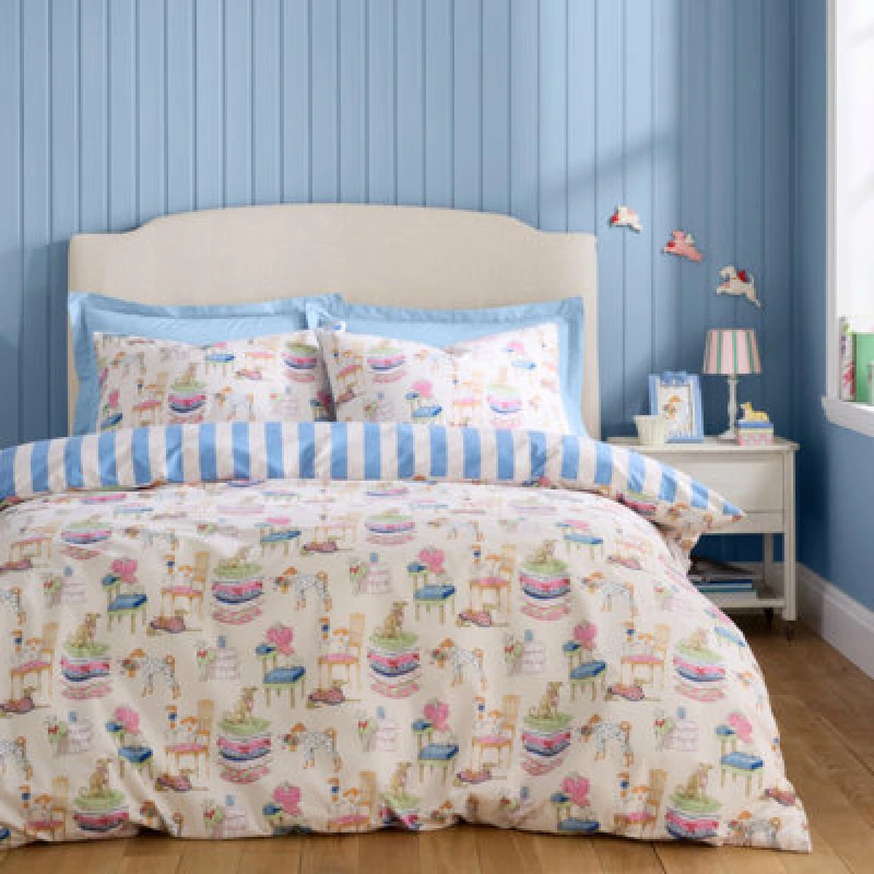 Image of Cath Kidston Hackney Dogs Reversible Super King Duvet Cover Set With Pillowcases Blue