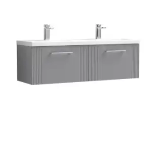 image of Nuie Deco 1200mm Wall Hung 2 Drawer Vanity & Double Ceramic Basin - Satin Grey