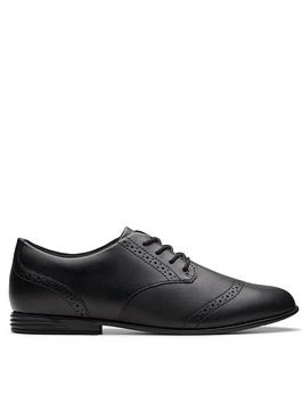 Image of Clarks Finja Brogue Youth Black Leather Brogues Black
