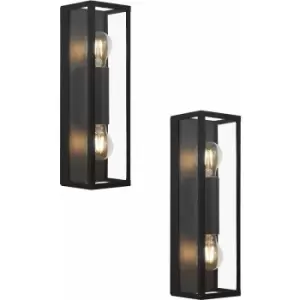 image of Loops - 2 pack Wall Light Colour Black Shade Clear Glass Metal Box Frame Bulb E27 2x60W