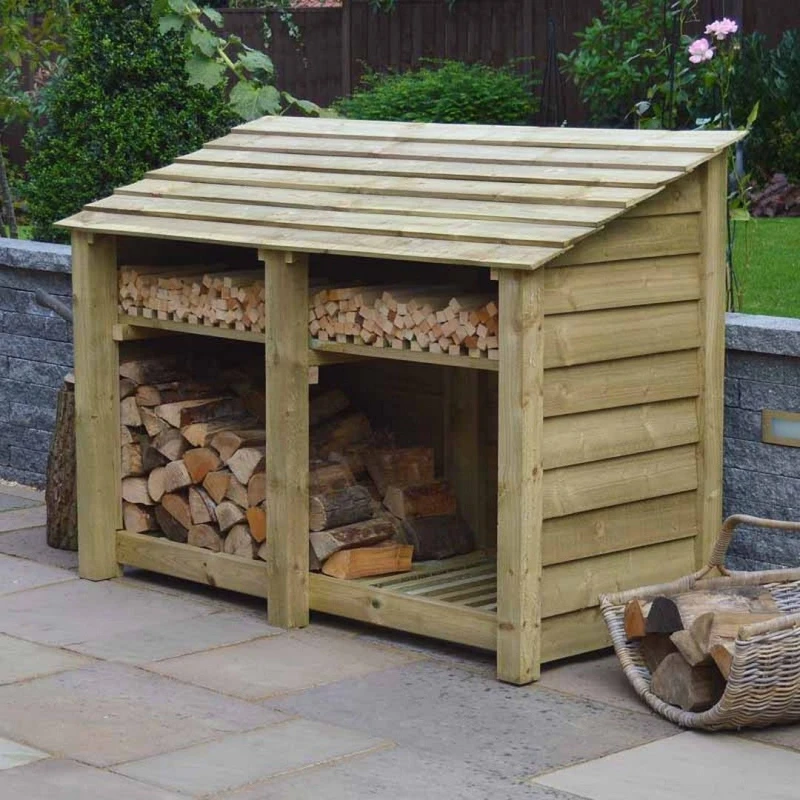 Image of Rutland County Garden Furniture Ltd Hambleton 4ft Log Store with Kindling Shelf L80 x W180 x H128cm, Green Green Unisex