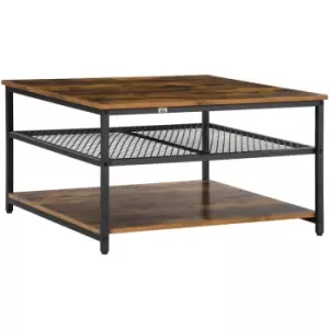 image of Industrial Coffee Table, Cocktail Table w/ Storage Shelves, Rustic Brown - Rustic Brown - Homcom