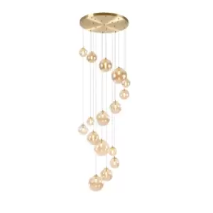 Image of Marshall Ceiling Pendant, 16 Light G9, Satin Gold, Amber Plated Glass