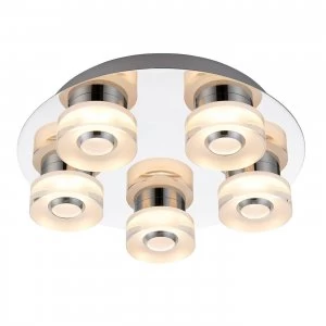 image of 5 Light Bathroom Flush Ceiling Light Chrome, Frosted Acrylic IP44