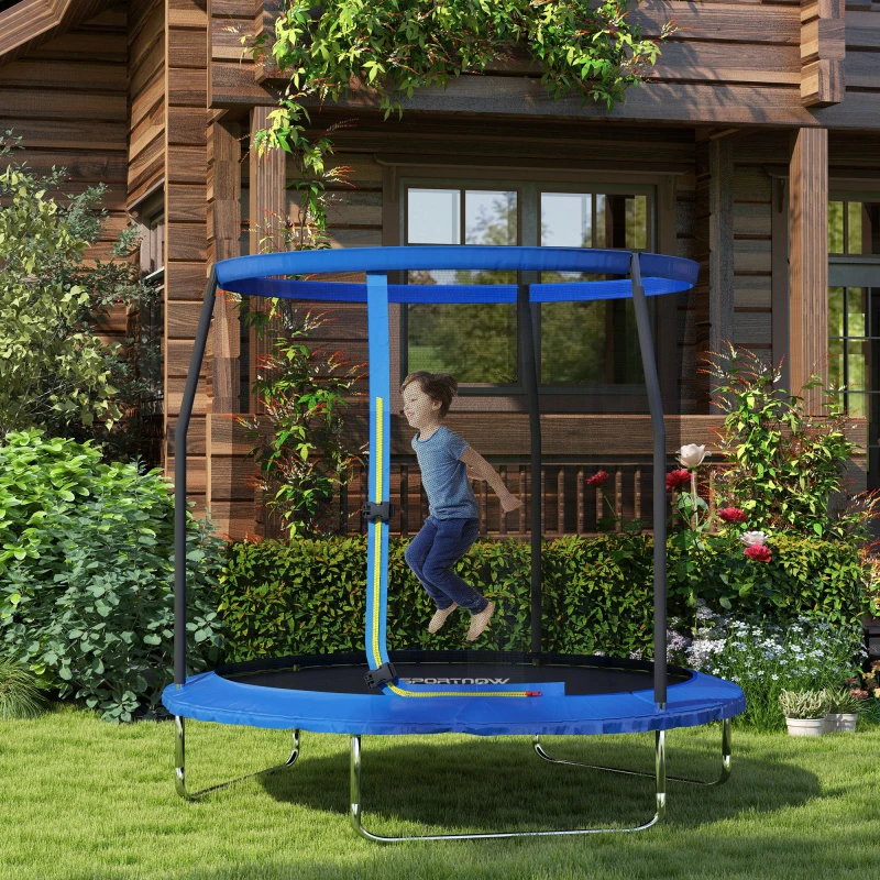 Image of SPORTNOW 8ft Outdoor Trampoline with Safety Enclosure Net, Blue Blue